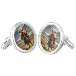 Scottish Highland Cow Bagpiper, Cufflinks