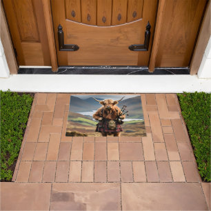 Scottish Highland Cow Bagpiper,  Doormat