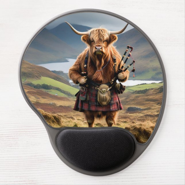 Scottish Highland Cow Bagpiper, Gel Mouse Pad (Front)