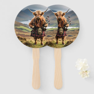 Scottish Highland Cow Bagpiper, Hand Fan
