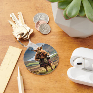 Scottish Highland Cow Bagpiper, Keychain