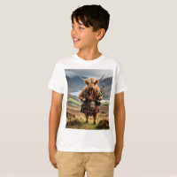Scottish Highland Cow Bagpiper, Kids Tshirt