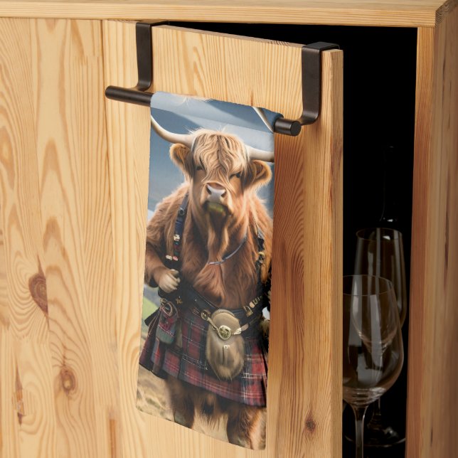 Scottish Highland Cow Bagpiper,  Kitchen Towel (Thirds Fold)