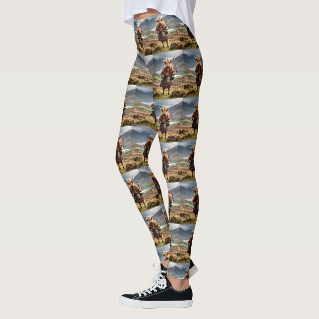 Scottish Highland Cow Bagpiper,  Leggings (Left)