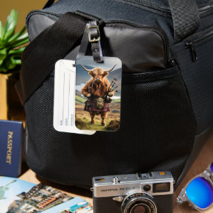 Scottish Highland Cow Bagpiper, Luggage Tag