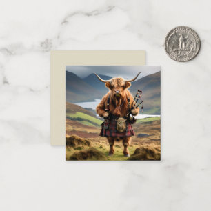 Scottish Highland Cow Bagpiper, Note Card