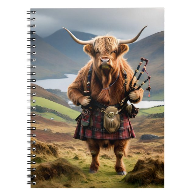 Scottish Highland Cow Bagpiper, Notebook (Front)