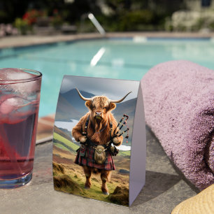 Scottish Highland Cow Bagpiper, Paper Table Tent