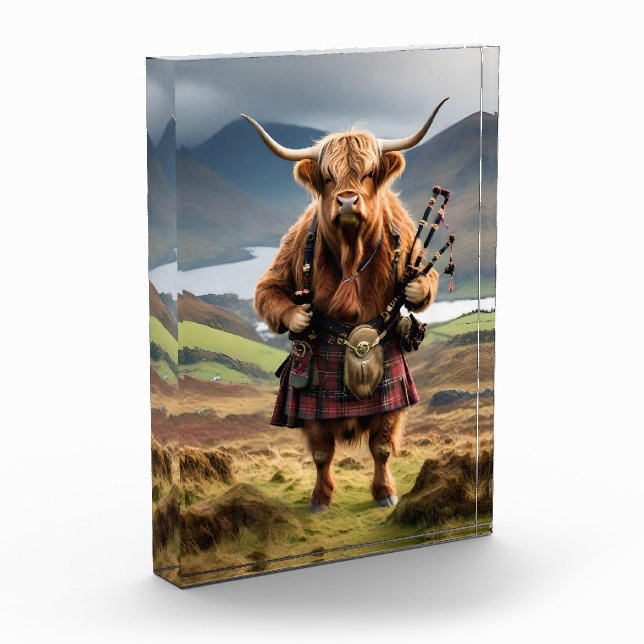 Scottish Highland Cow Bagpiper,  Photo Block (Left)