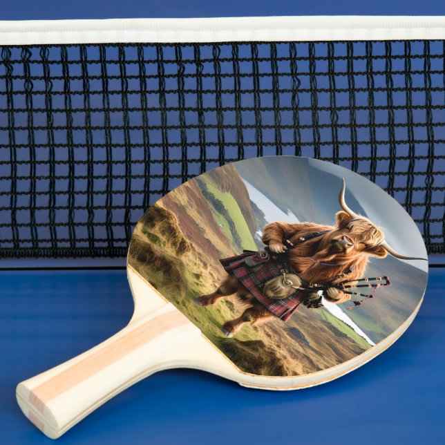 Scottish Highland Cow Bagpiper, Ping Pong Paddle (Insitu)