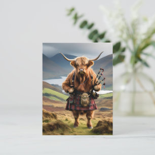 Scottish Highland Cow Bagpiper, Postcard