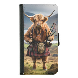 Scottish Highland Cow Bagpiper, Samsung Galaxy S5 Wallet Case