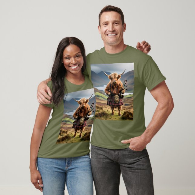 Scottish Highland Cow Bagpiper,  T-Shirt (Unisex)