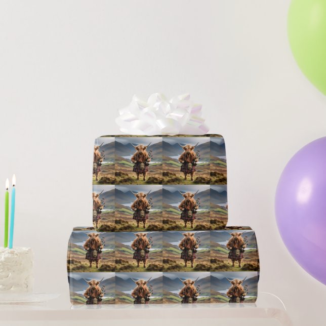 Scottish Highland Cow Bagpiper,  Wrapping Paper (Party Gifts)
