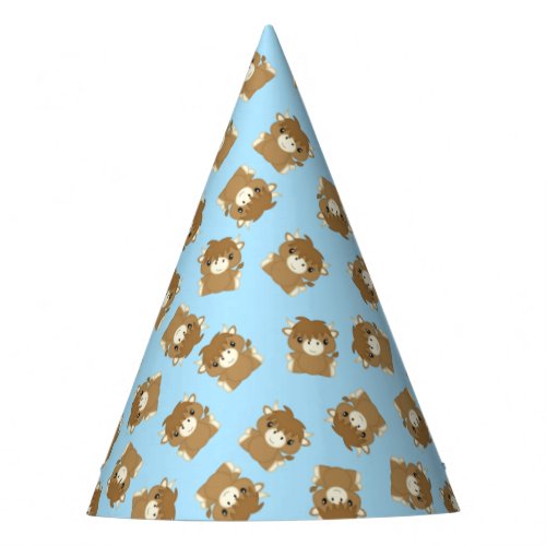 Scottish Highland Cow Birthday Party Blue Party Hat