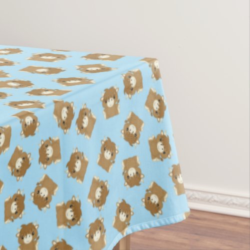 Scottish Highland Cow Birthday Party Blue Tablecloth
