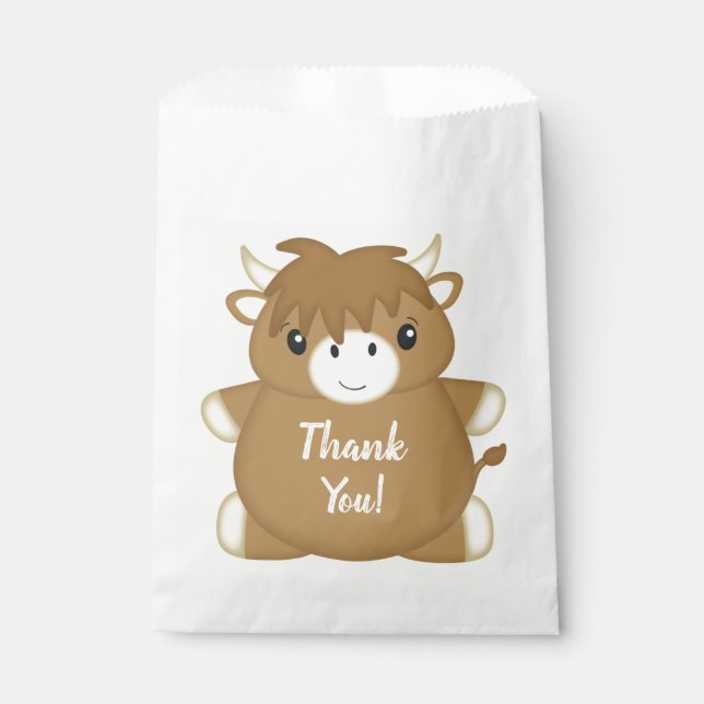 Scottish Highland Cow Birthday Party Pink Favor Bag (Front)