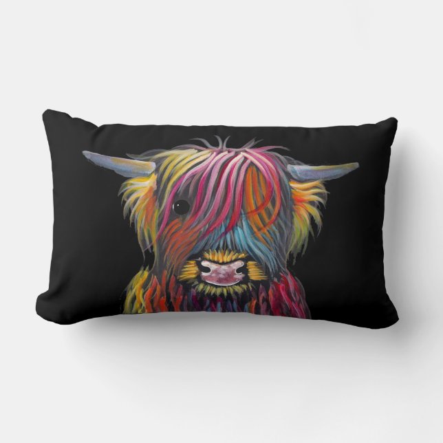 Scottish Highland Cow ' BRaVEHEaRT 2' by Shirley M Lumbar Pillow (Front)