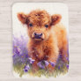 Scottish Highland Cow Calf Purple Wildflowers Baby Blanket