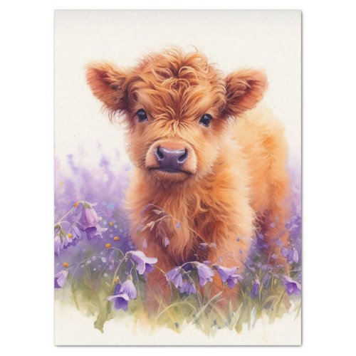 Scottish Highland Cow Calf Wildflowers Decoupage Tissue Paper