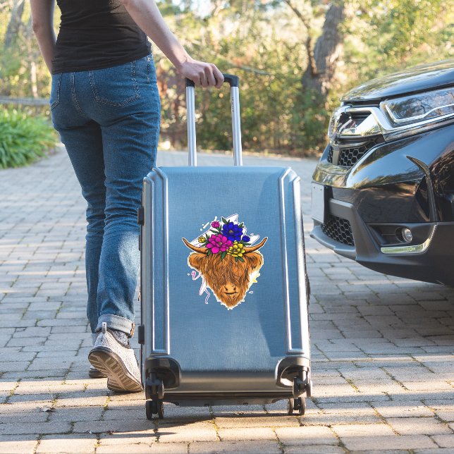 Scottish Highland Cow Cattle Cow Whisperer Farming Sticker (Suitcase Insitu)