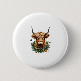 Scottish Highland Cow Cattle Hairy Cow Christmas W Button