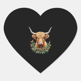 Scottish Highland Cow Cattle Hairy Cow Christmas W Heart Sticker