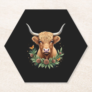 Scottish Highland Cow Cattle Hairy Cow Christmas W Paper Coaster