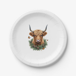 Scottish Highland Cow Cattle Hairy Cow Christmas W Paper Plates