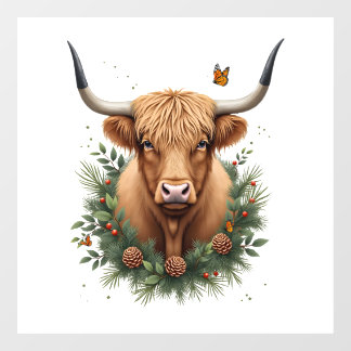 Scottish Highland Cow Cattle Hairy Cow Christmas W Window Cling