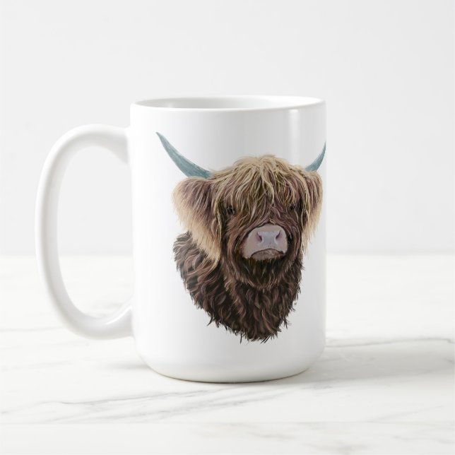 Scottish Highland Cow Charlie With Straggly Hair Coffee Mug (Left)