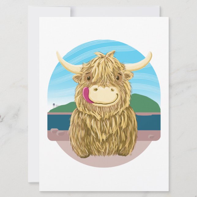 Scottish Highland Cow, Chilling On The Beach (Front)