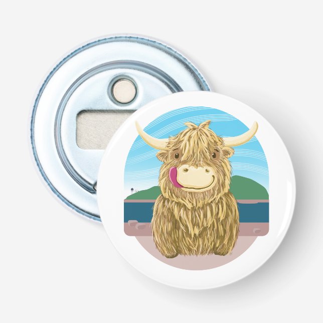 Scottish Highland Cow, Chilling On The Beach Bottle Opener (Front)