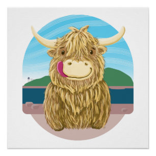 Scottish Highland Cow, Chilling On The Beach Poster