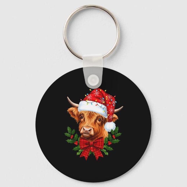 Scottish Highland Cow Christmas Funny Cow Lover Xm Keychain (Front)