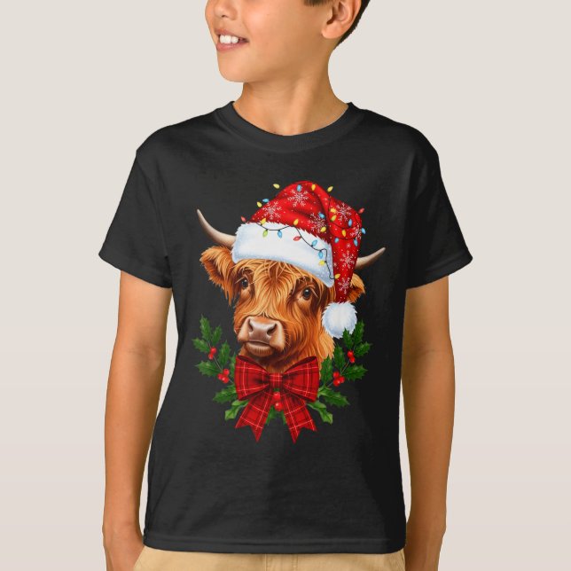 Scottish Highland Cow Christmas Funny Cow Lover Xm T-Shirt (Front)