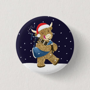 Scottish Highland Cow Christmas Piper Button