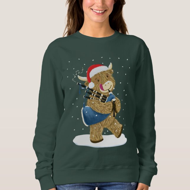 Scottish Highland Cow Christmas Piper Sweatshirt (Front)