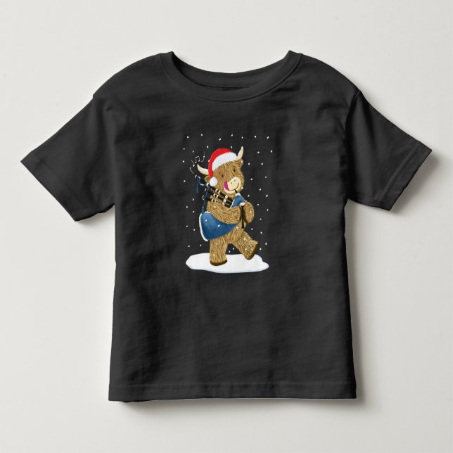 Scottish Highland Cow Christmas Piper Toddler T-shirt (Front)