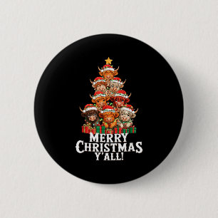 Scottish Highland Cow Christmas Tree Funny Cow Lov Button
