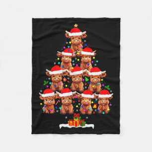 Scottish Highland Cow Christmas Tree Lights Xmas P Fleece Blanket