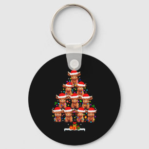 Scottish Highland Cow Christmas Tree Lights Xmas P Keychain