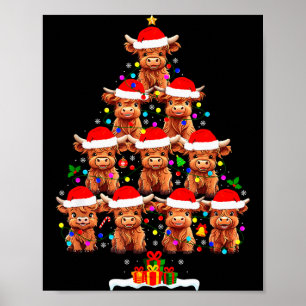Scottish Highland Cow Christmas Tree Lights Xmas P Poster