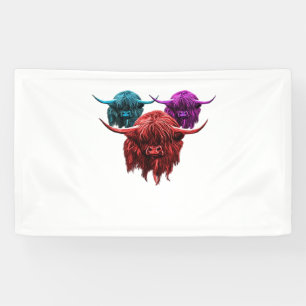 Scottish Highland Cow Colourful Herd Classic T-Shi Banner