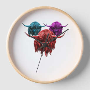 Scottish Highland Cow Colourful Herd Classic T-Shi Clock