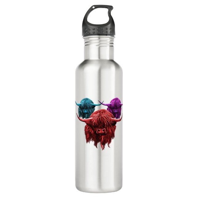 Scottish Highland Cow Colourful Herd Classic T-Shi Stainless Steel Water Bottle (Front)