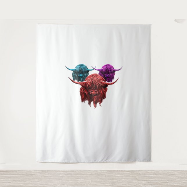 Scottish Highland Cow Colourful Herd Classic T-Shi Tapestry (Front)