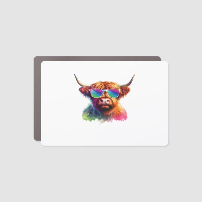 Scottish Highland Cow, Cowboy Boots & Flowers Clas Car Magnet (Front)