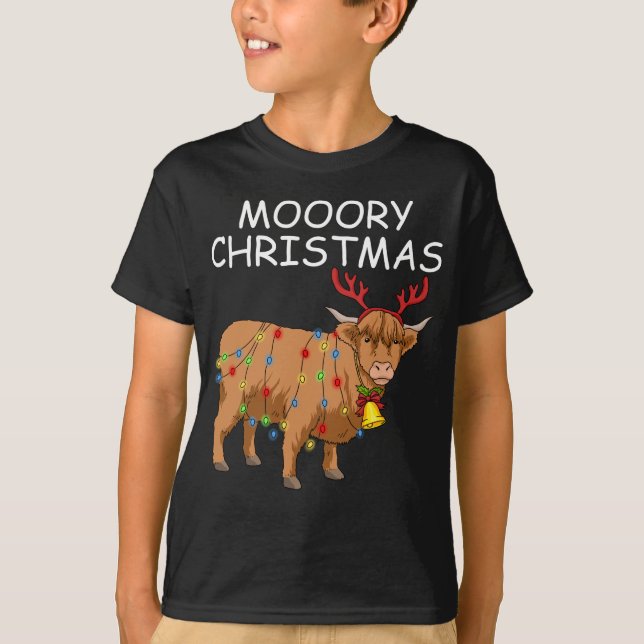 Scottish Highland Cow Gifts Women Moory Christmas T-Shirt (Front)