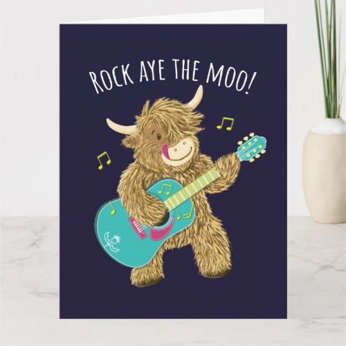 Scottish Highland Cow Guitarist Rock Aye The Moo  Card